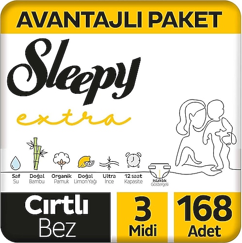 Sleepy Extra Günlük Aktivite 3 Numara Midi 168'li Bebek Bezi