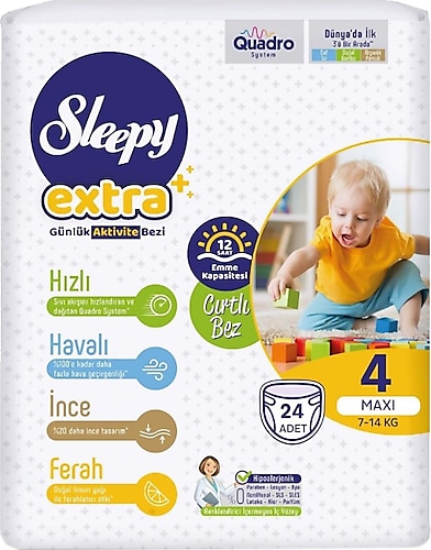 Sleepy Extra Günlük Aktivite 4 Numara Maxi 24'lü Bebek Bezi