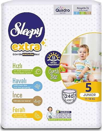 Sleepy Extra Günlük Aktivite 5 Numara Junior 240'lı Bebek Bezi