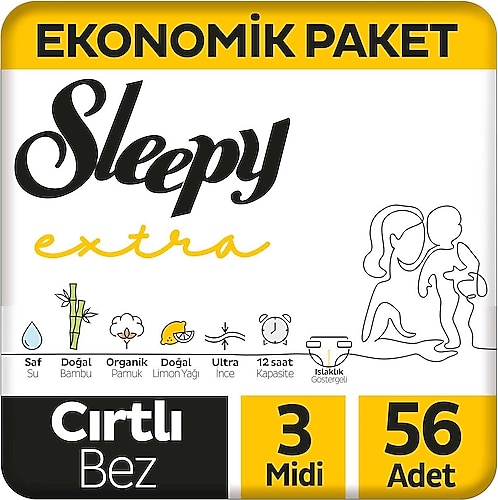 Sleepy Extra Günlük Aktivite 3 Numara Midi 56'lı Bebek Bezi