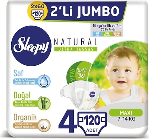 Sleepy Natural 4 Numara Maxi 120'li Jumbo Bebek Bezi