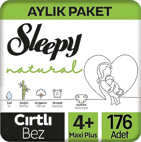 Sleepy Natural 4+ Numara Maxi Plus 176'lı Bebek Bezi