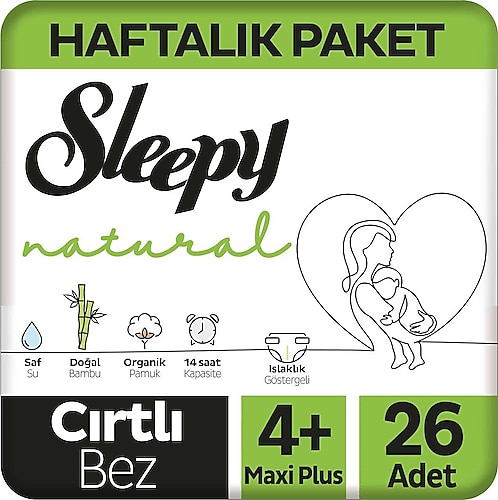 Sleepy Natural 4+ Numara Maxi Plus 26'lı Bebek Bezi