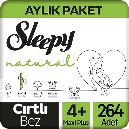 Sleepy Natural 4+ Numara Maxi Plus 264'lü Bebek Bezi