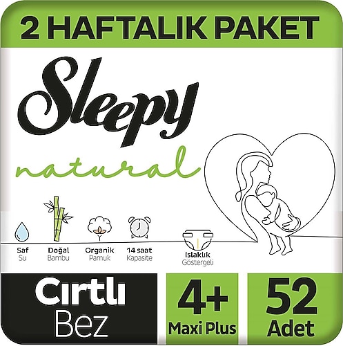 Sleepy Natural 4+ Numara Maxi Plus 52'li Bebek Bezi