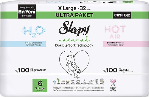 Sleepy Natural Double Soft 6 Numara X Large 32'li Bebek Bezi