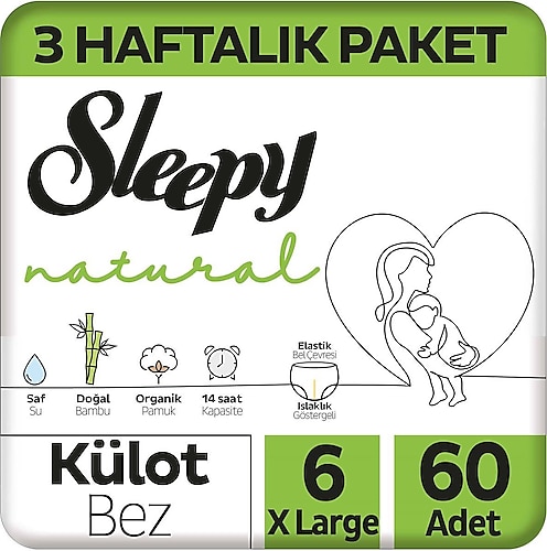 Sleepy Natural 6 Numara Xlarge 60'lı Külot Bez