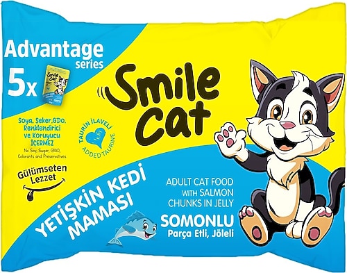 SMİLE CAT YETİŞKİN KEDİ MAMASI SOMONLU PARÇA ETLİ JÖLELİ 5X85GR