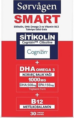 Sorvagen Smart Sitikolin DHA Omega 3 Norveç Balık Yağı ve B12 30 Kapsül