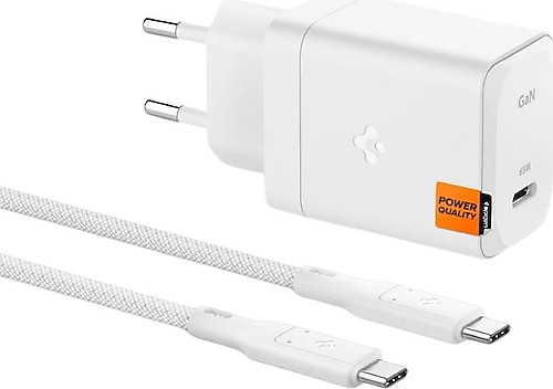 Spigen ACH05476 65 W Beyaz Type-C Kablolu Hızlı Şarj Aleti