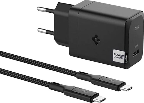 Spigen ACH05475 65 W Siyah Type-C Kablolu Hızlı Şarj Aleti