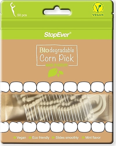 StopEver Biodegradable Corn Pick Vegan Kürdanlı Diş İpi 50'li