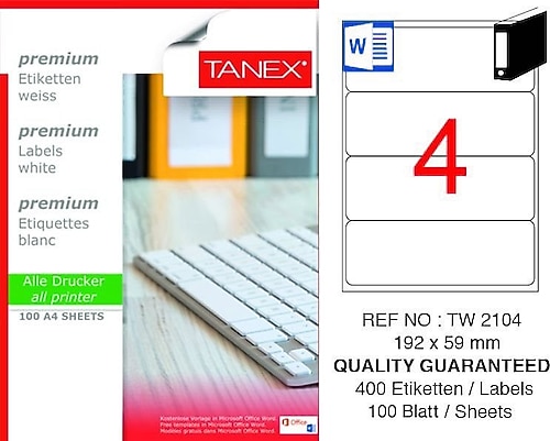 Tanex TW-2104 192x59 mm 100 Sayfa Lazer Etiket Fiyatları