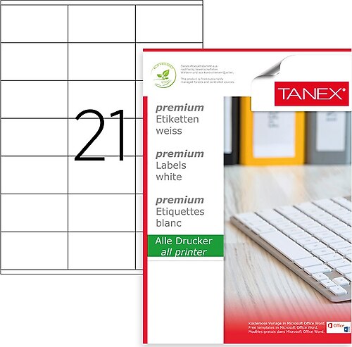 Tanex TW-2141 70x41 mm 21'li 100 Sayfa Lazer Etiket Fiyatları