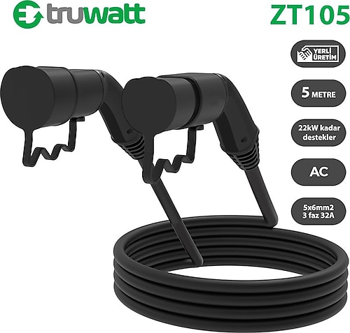 Truwatt ZT105 Tip 2 22 kW 5 m Elektrikli Araç Şarj Kablosu