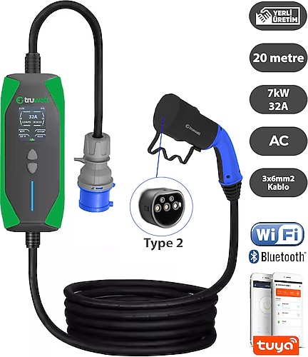 Truwatt ZT320 7 kW 20 m Elektrikli Araç Şarj İstasyonu Fiyatları