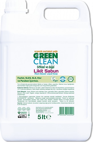 U Green Clean Organik Portakal Yağlı Bitkisel Likit Sabun 5 lt