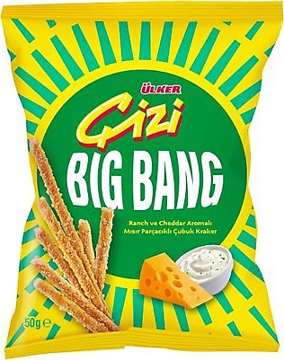 ÜLKER ÇİZİ BIG BANG RANCH VE CHEDDAR AROMALI MISIR PARÇACIKLI ÇUBUK KRAKER 50G