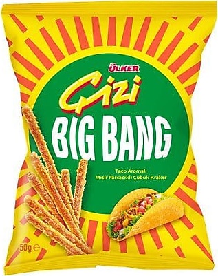 ÜLKER ÇİZİ BIG BANG TACO AROMALI MISIR PARÇACIKLI ÇUBUK KRAKER 50G