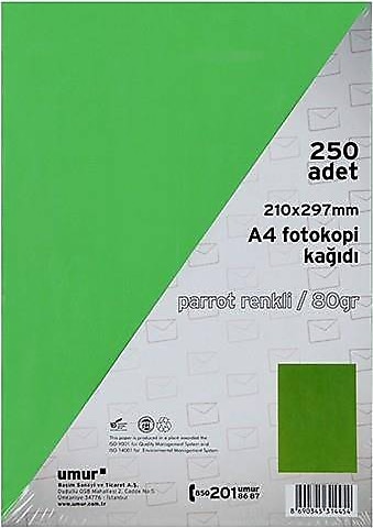 Umur A4 80 gr 250 Yaprak Renkli Fotokopi Kağıdı Parrot