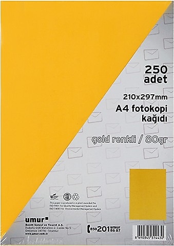 Umur A4 80 gr 250 Yaprak Renkli Fotokopi Kağıdı Altın Sarısı