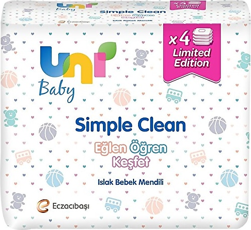 Uni Baby Simple Clean 52 Yaprak 4'lü Paket Islak Mendil