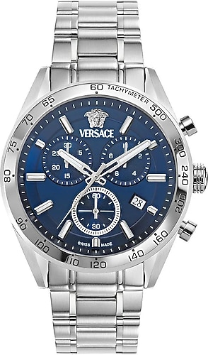 Versace V-Code Chrono VRSCVE0CA0124 Gümüş-Mavi Erkek Kol Saati