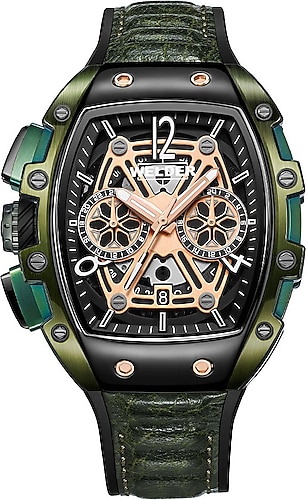 Welder W75 WRM2001 Deri Kordon Yeşil-Rose Gold Erkek Kol Saati